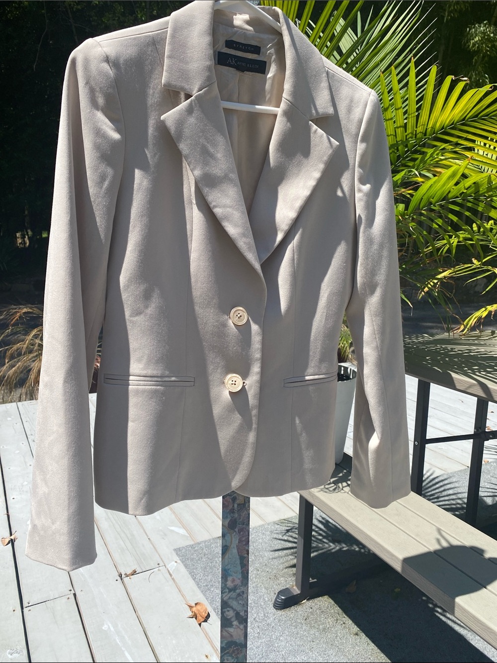 Anne Klein Stretch Light Cream Women's Blazer Two-Button Tailored Jacket